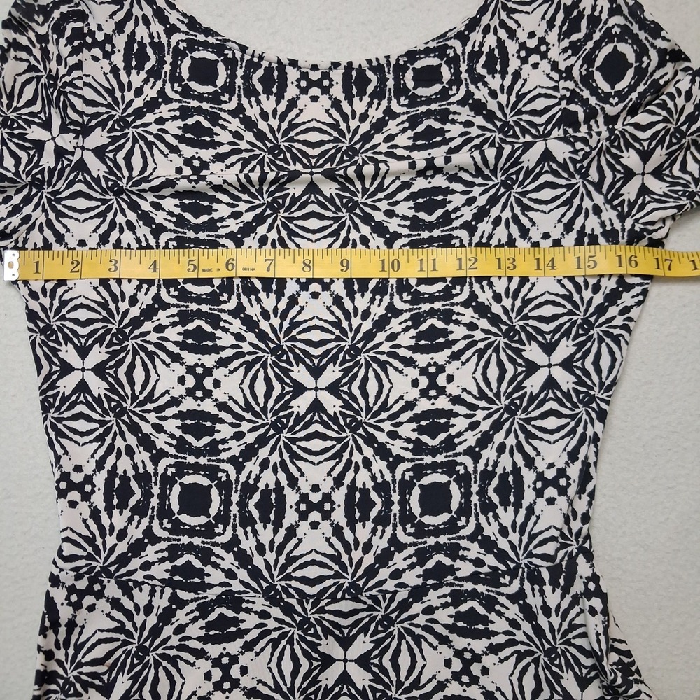 Leota High Modern Midi Dress Hand Made NY USA Belted Geometric 3/4 Sleeve SZ L - Picture 3 of 12
